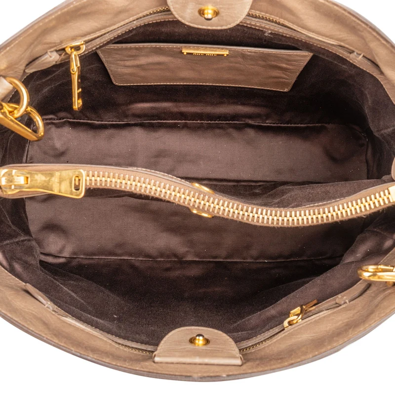 Miu Miu Vitello Lux Leather Tote Handbag
