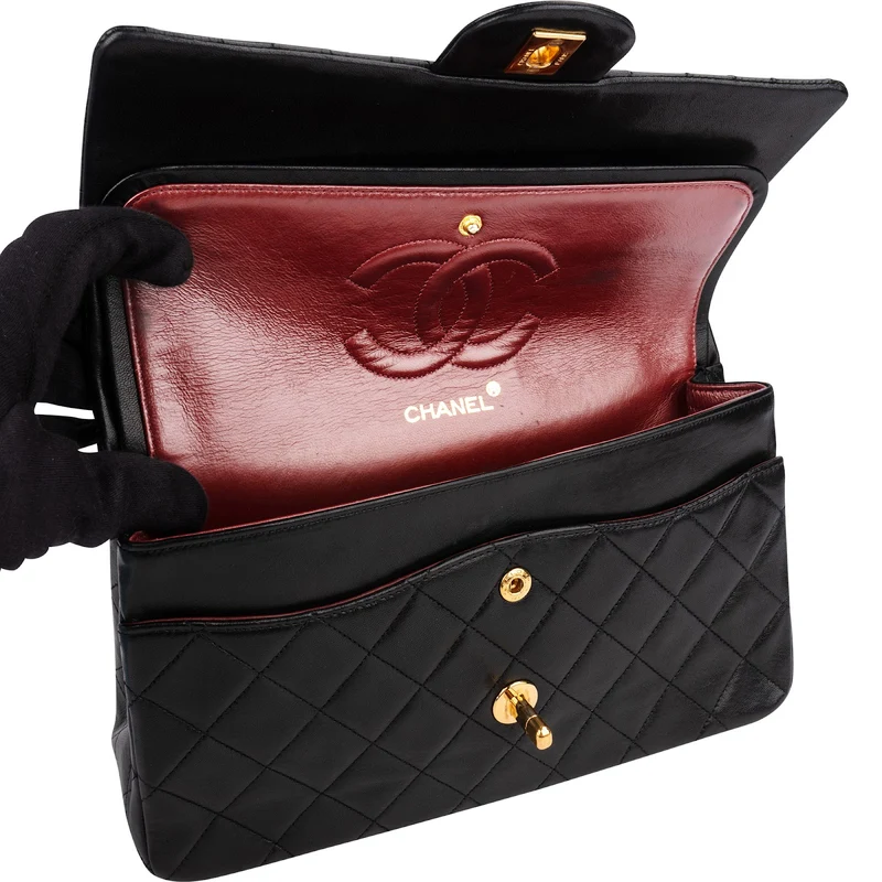 Chanel Quilted Lambskin Medium 24K Gold Double Flap Shoulder Bag
