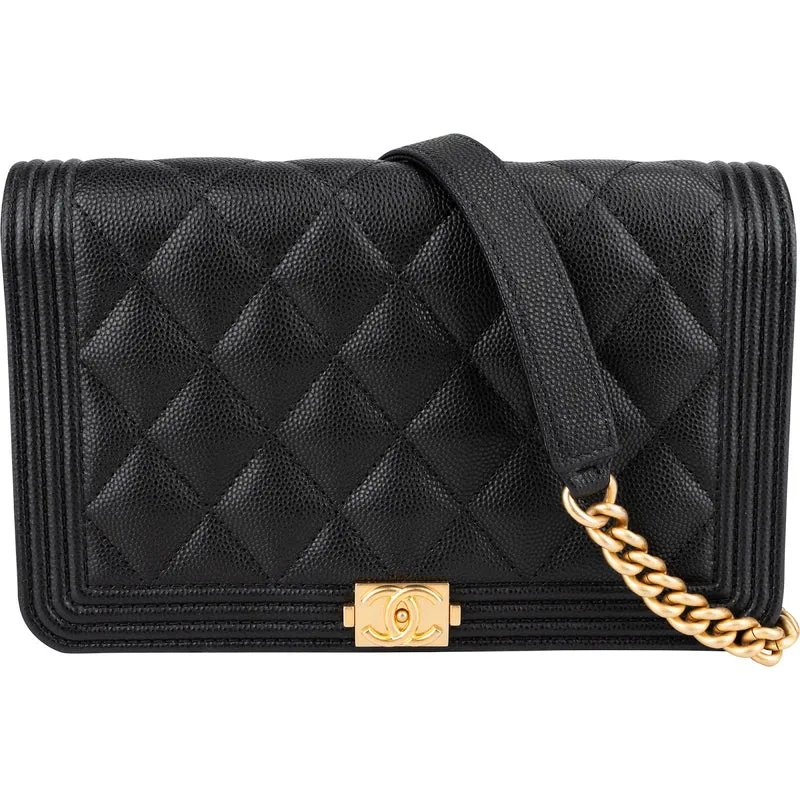 Chanel Quilted Caviar Leather Boy Wallet On Chain Crossbody Bag