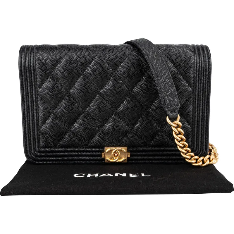 Chanel Quilted Caviar Leather Boy Wallet On Chain Crossbody Bag