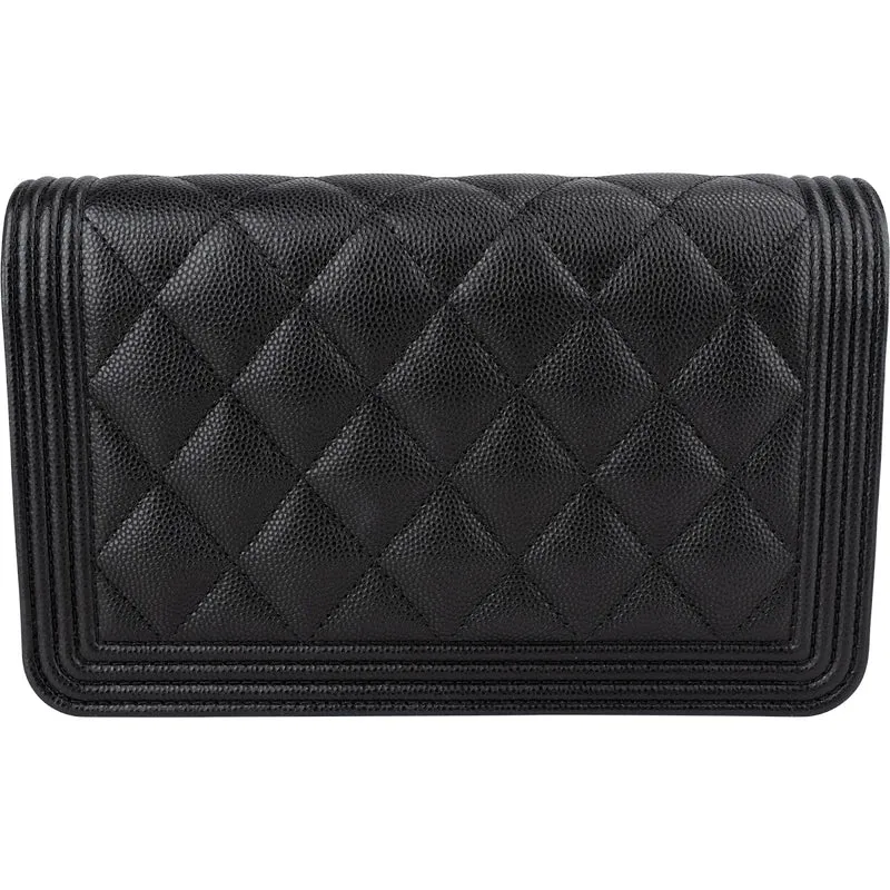 Chanel Quilted Caviar Leather Boy Wallet On Chain Crossbody Bag