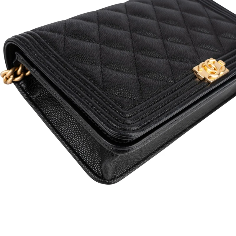 Chanel Quilted Caviar Leather Boy Wallet On Chain Crossbody Bag