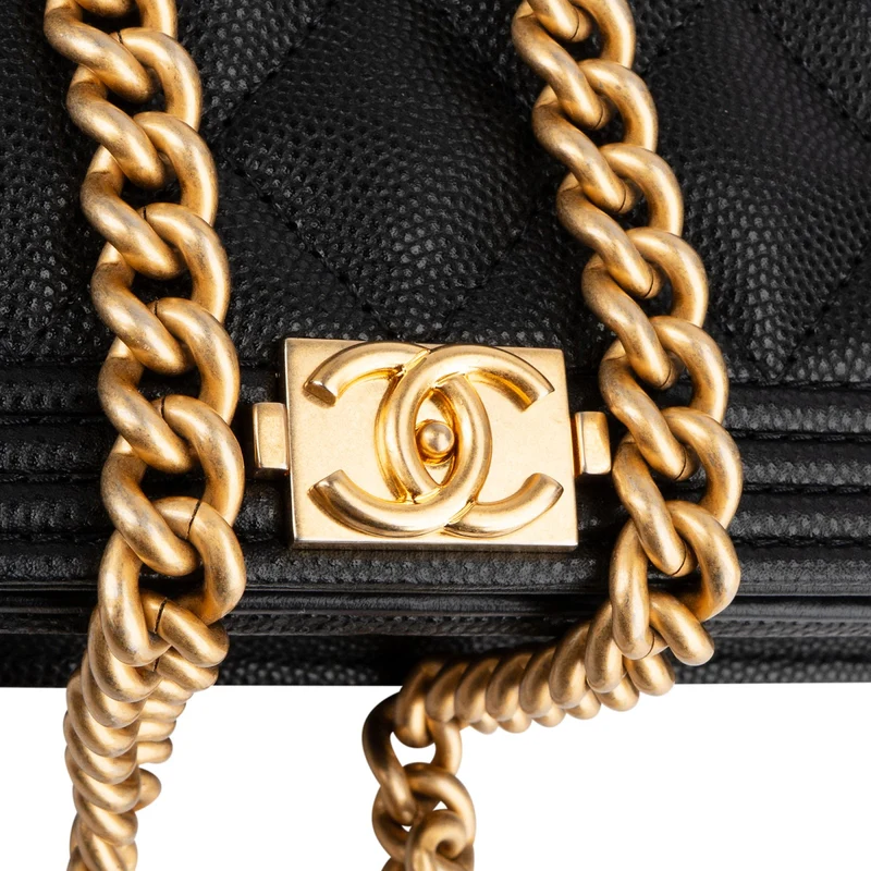 Chanel Quilted Caviar Leather Boy Wallet On Chain Crossbody Bag