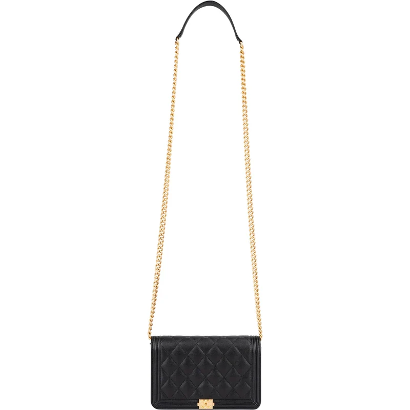 Chanel Quilted Caviar Leather Boy Wallet On Chain Crossbody Bag
