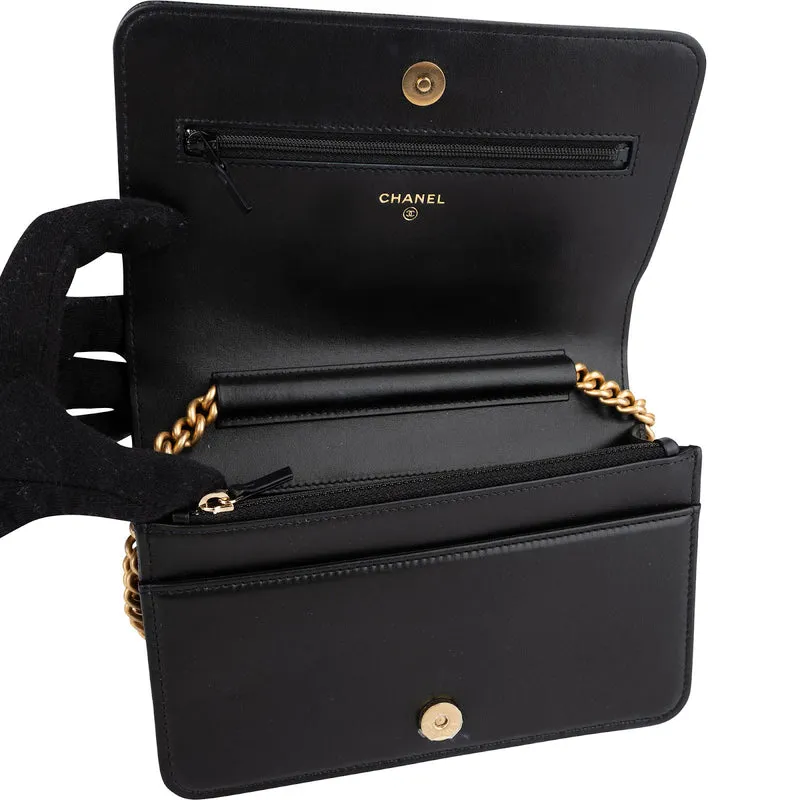 Chanel Quilted Caviar Leather Boy Wallet On Chain Crossbody Bag
