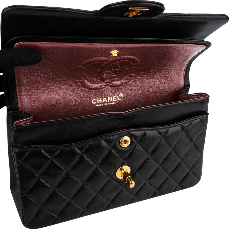 Chanel Quilted Lambskin 24K Gold Small Double Flap Shoulder Bag