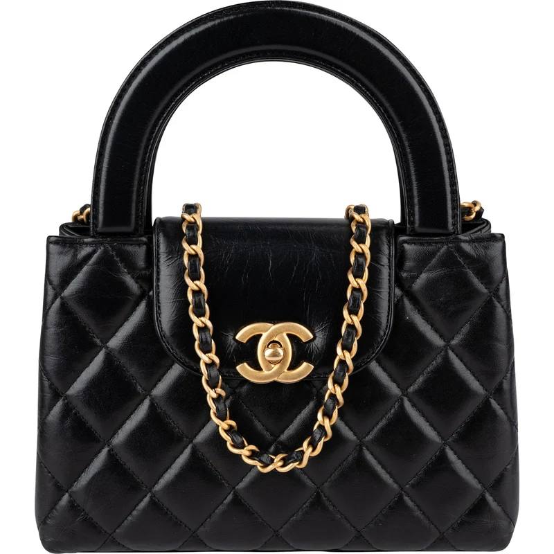 Chanel Quilted Lambskin Kelly Top Handle Small Crossbody Handbag