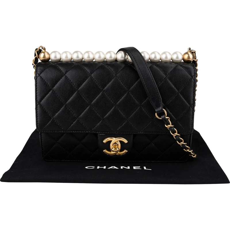 Chanel Quilted Lambskin Pearl on Top Single Flap Crossbody Bag