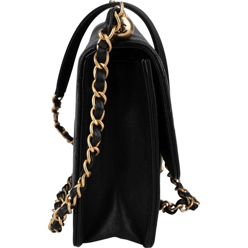 Chanel Quilted Lambskin Pearl on Top Single Flap Crossbody Bag