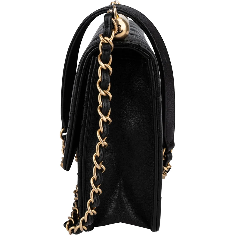 Chanel Quilted Lambskin Pearl on Top Single Flap Crossbody Bag