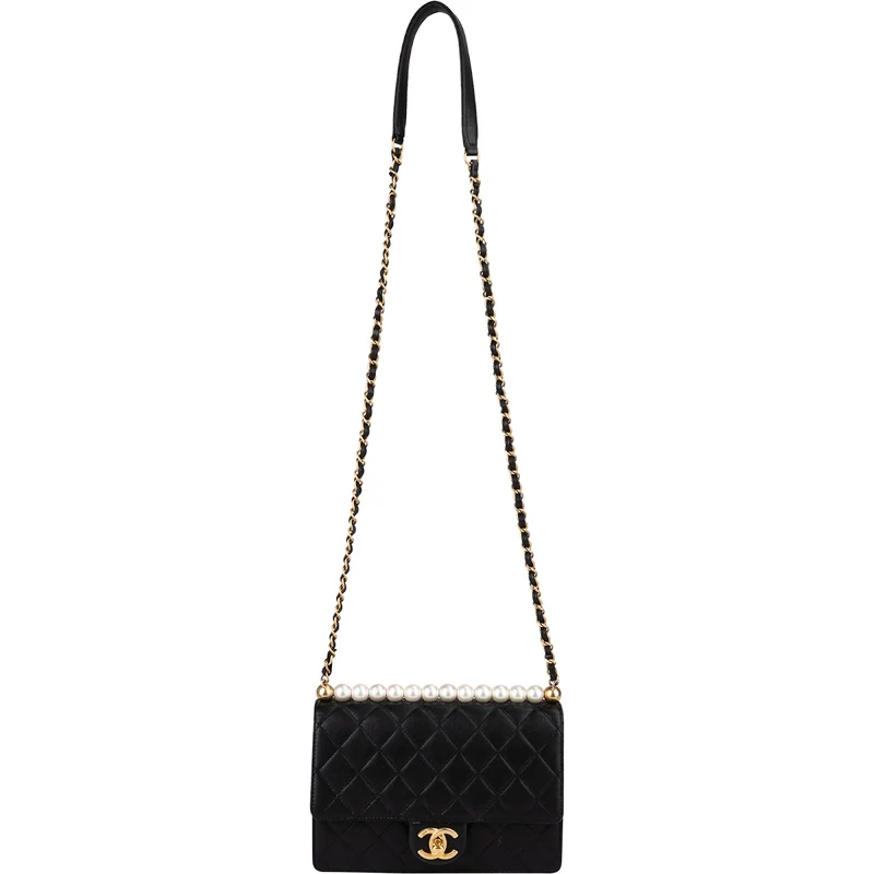 Chanel Quilted Lambskin Pearl on Top Single Flap Crossbody Bag