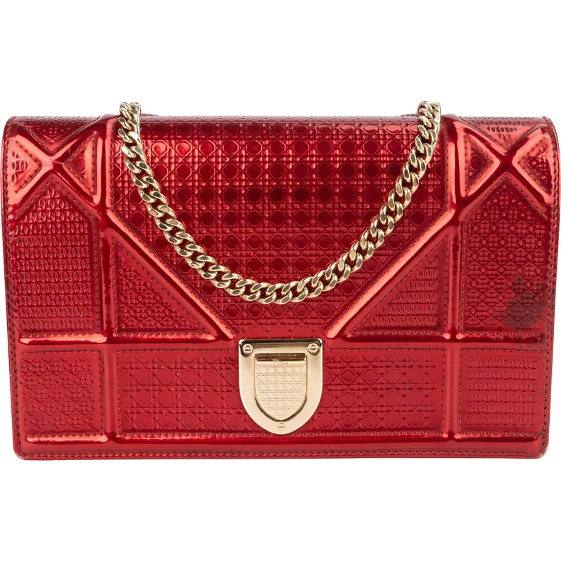 Christian Dior Metallic Perforated Patent Leather Diorama Crossbody Bag