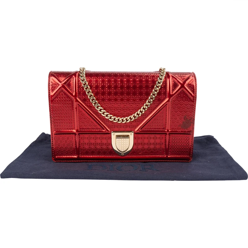Christian Dior Metallic Perforated Patent Leather Diorama Crossbody Bag
