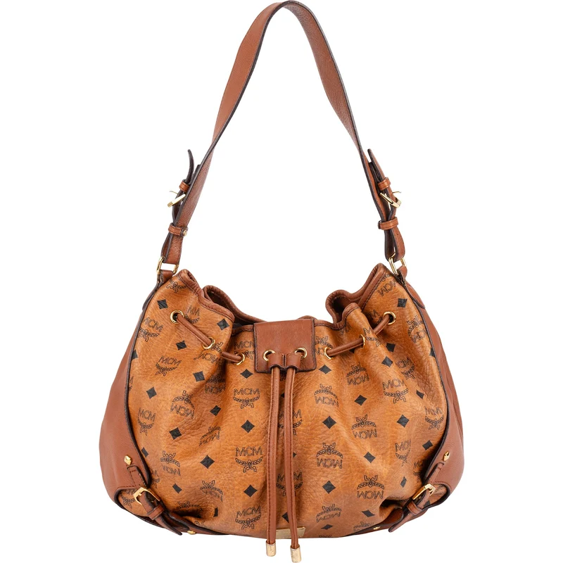 MCM Monogram Visetos Drawstring Hobo Shoulder Bag