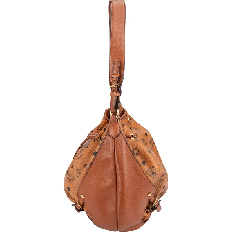 MCM Monogram Visetos Drawstring Hobo Shoulder Bag