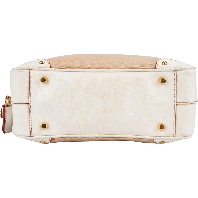 Prada Canvas Saffiano Leather Bauletto Handbag