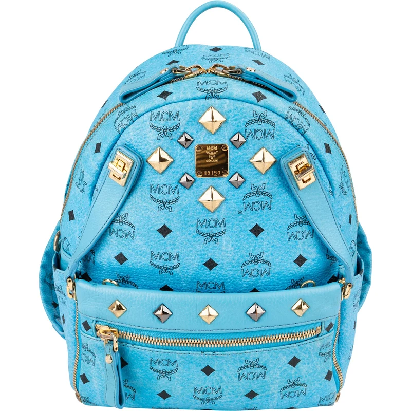 MCM Monogram Visetos Blue Stark Studded Stark 2 in 1 Backpack