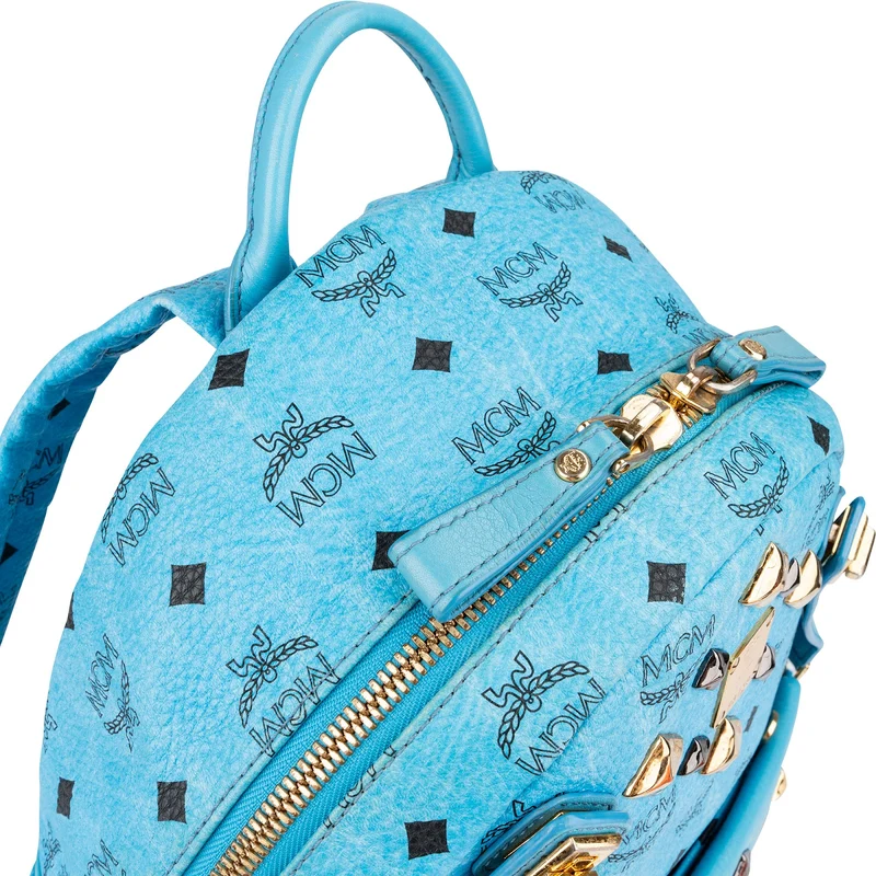 MCM Monogram Visetos Blue Stark Studded Stark 2 in 1 Backpack