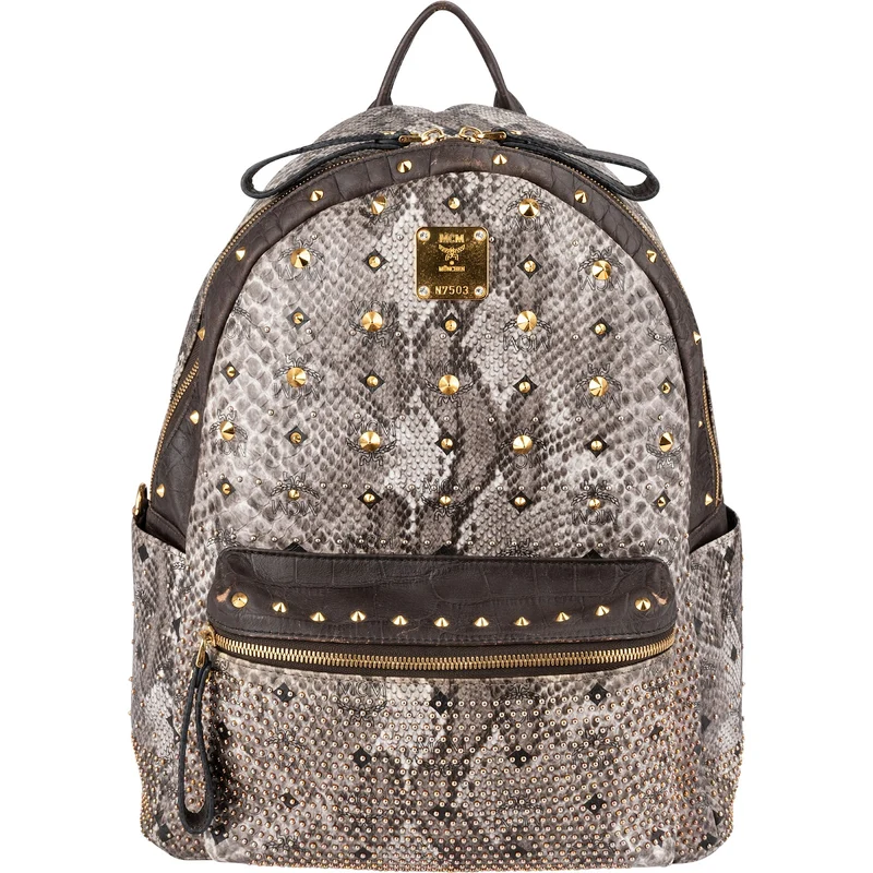 MCM Visetos Python Embossed Studded Stark Large Backpack