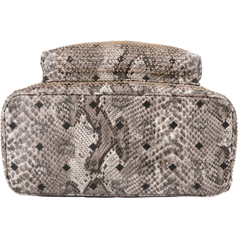 MCM Visetos Python Embossed Studded Stark Large Backpack