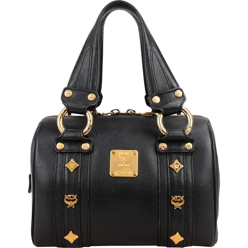 MCM Visetos Grained Leather Studded Boston Handbag
