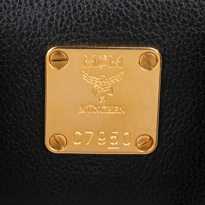 MCM Visetos Grained Leather Studded Boston Handbag