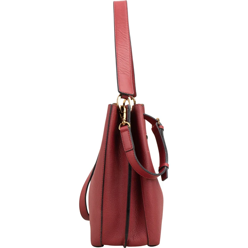 MCM Red Visetos Pebbled Leather Patricia Hobo Crossbody Bag