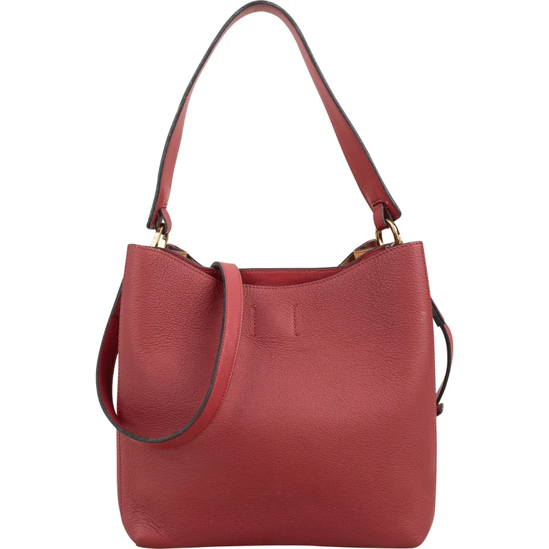 MCM Red Visetos Pebbled Leather Patricia Hobo Crossbody Bag