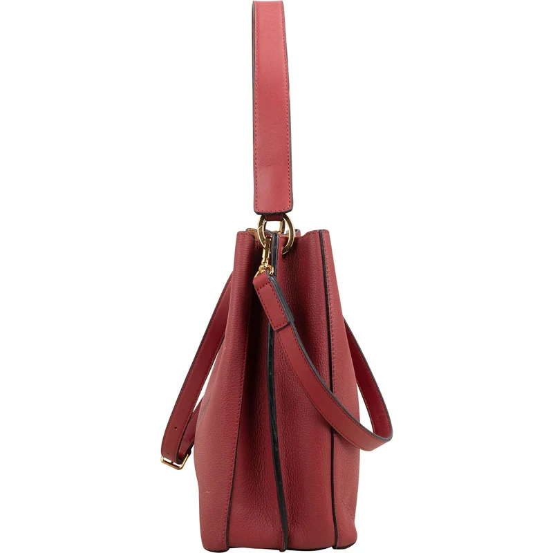 MCM Red Visetos Pebbled Leather Patricia Hobo Crossbody Bag