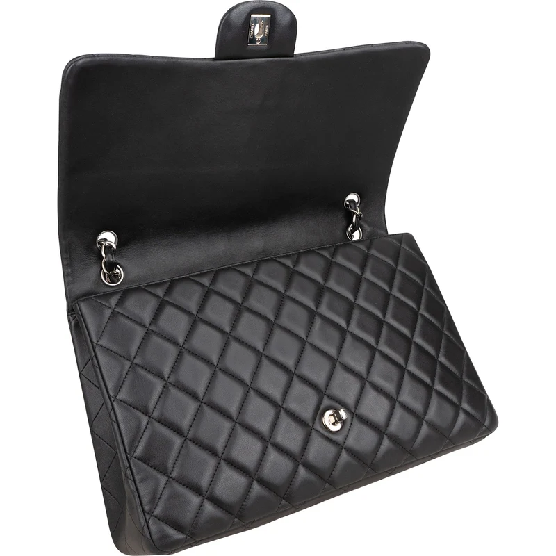 Chanel Quilted Lambskin Palladium Maxi Single Flap Crossbody Bag