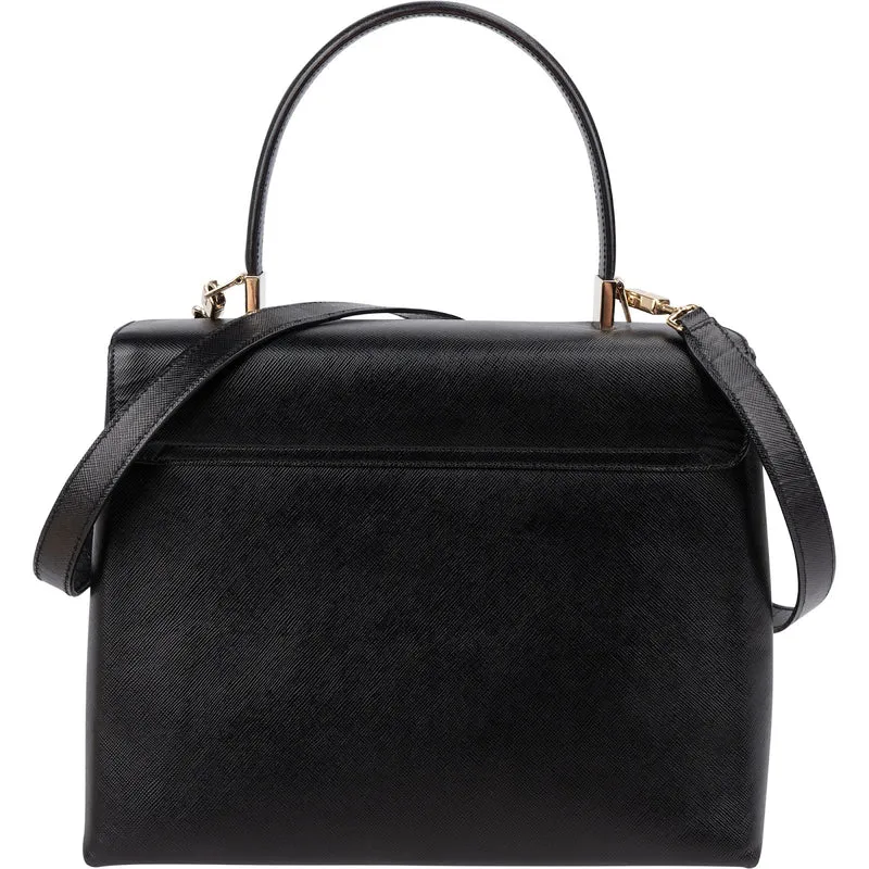 Salvatore Ferragamo Black Leather Margot Top Handle Handbag