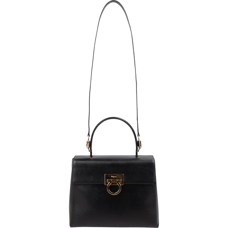 Salvatore Ferragamo Black Leather Margot Top Handle Handbag