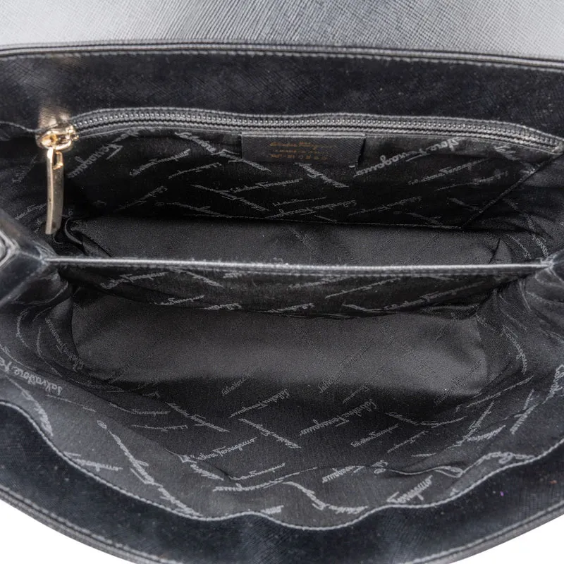 Salvatore Ferragamo Black Leather Margot Top Handle Handbag