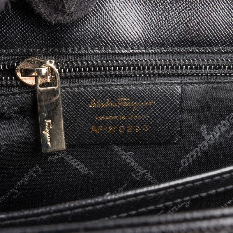 Salvatore Ferragamo Black Leather Margot Top Handle Handbag