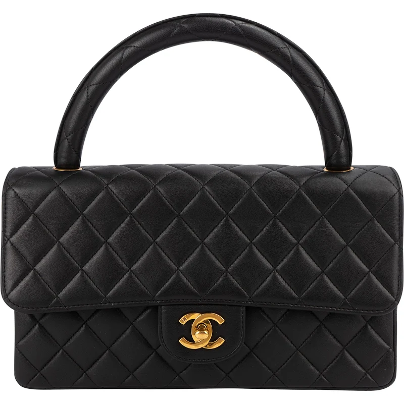 Chanel Quilted Lambskin Top Handle 24K Gold Single Flap Handbag
