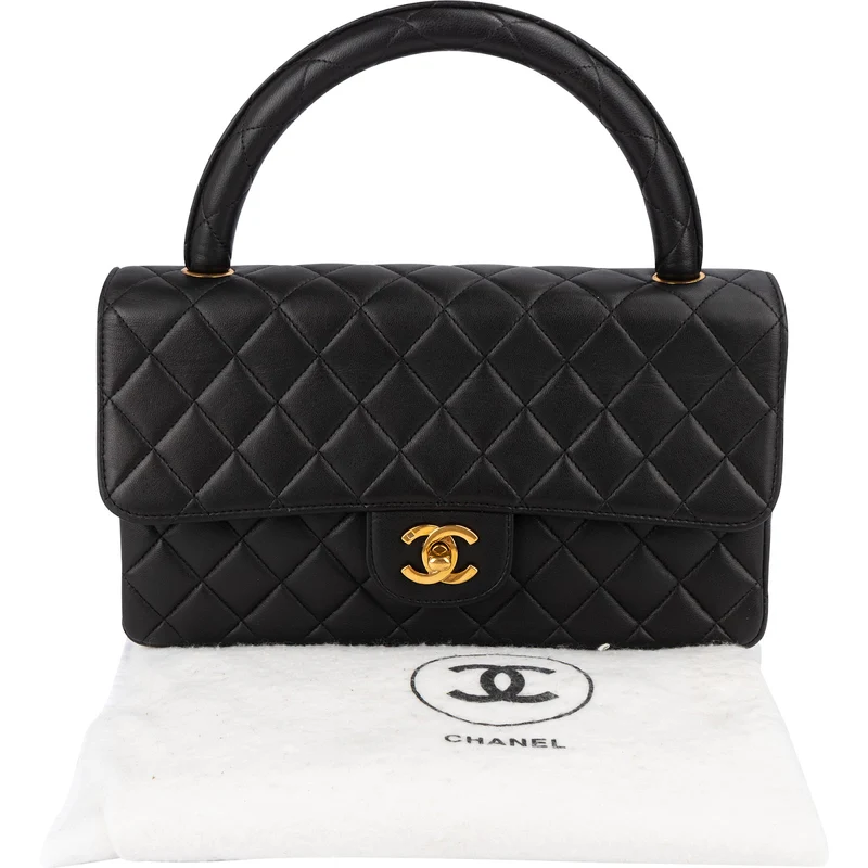 Chanel Quilted Lambskin Top Handle 24K Gold Single Flap Handbag