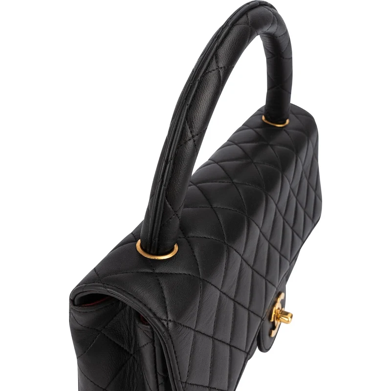 Chanel Quilted Lambskin Top Handle 24K Gold Single Flap Handbag