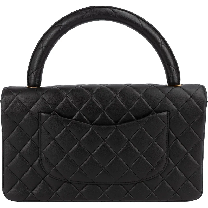 Chanel Quilted Lambskin Top Handle 24K Gold Single Flap Handbag