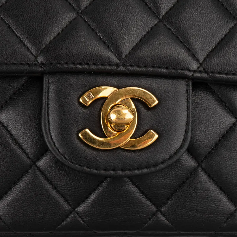 Chanel Quilted Lambskin Top Handle 24K Gold Single Flap Handbag