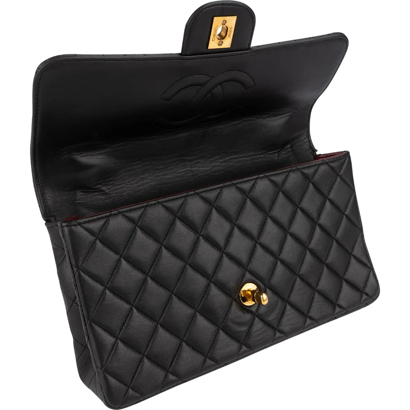 Chanel Quilted Lambskin Top Handle 24K Gold Single Flap Handbag
