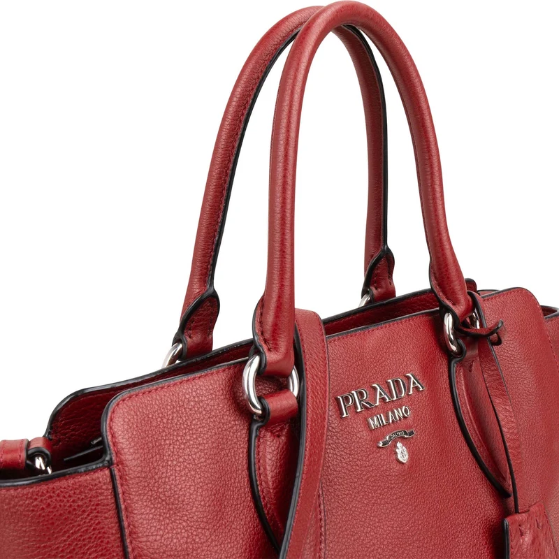 Prada Red Vitello Daino Leather Tote Handbag