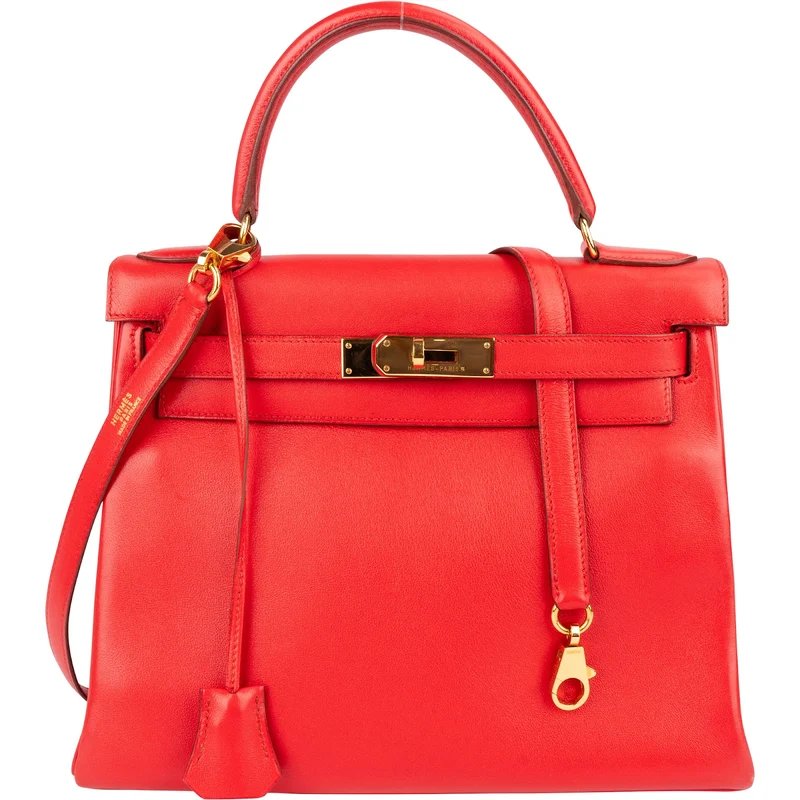 Hermès Rouge Swift Leather Kelly 28 Handbag