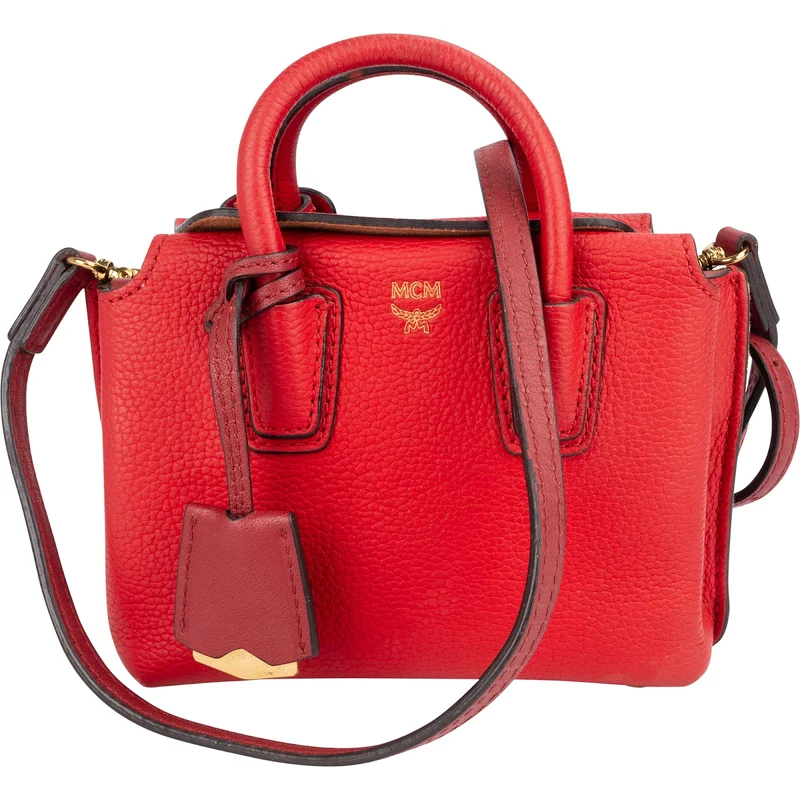 MCM Red Pebbled Leather Aren Mini Top Handle Crossbody Bag