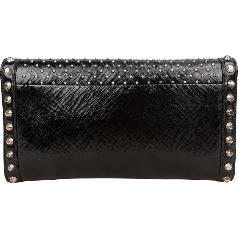Prada Saffiano Move Leather Studded Lock Clutch Bag