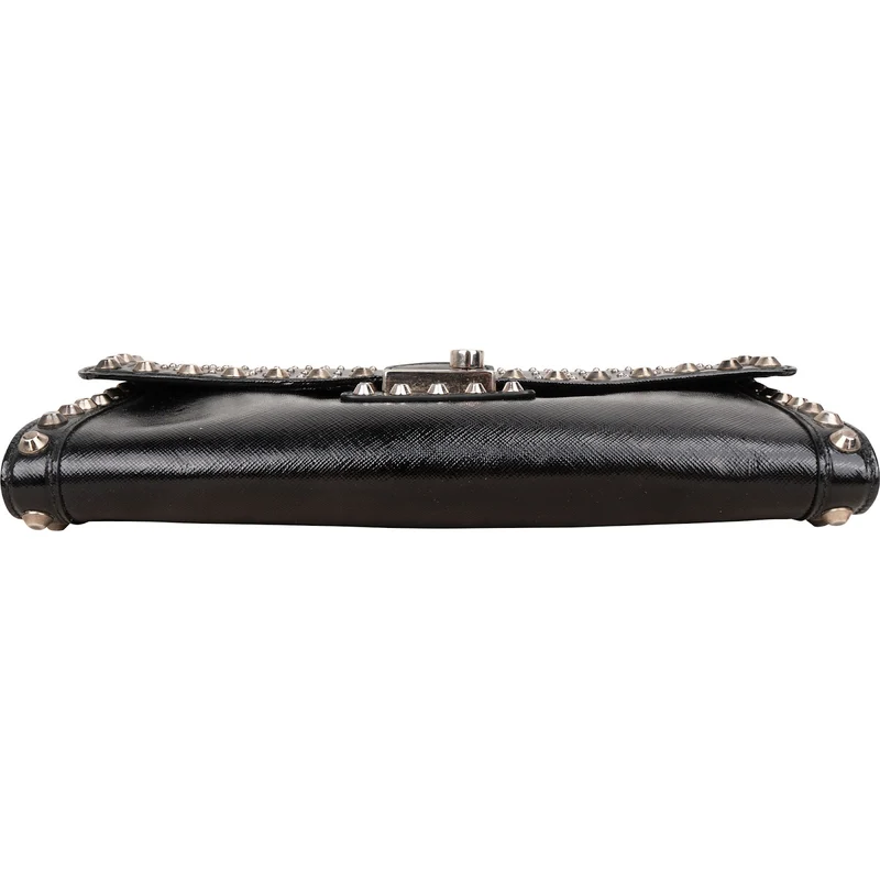 Prada Saffiano Move Leather Studded Lock Clutch Bag