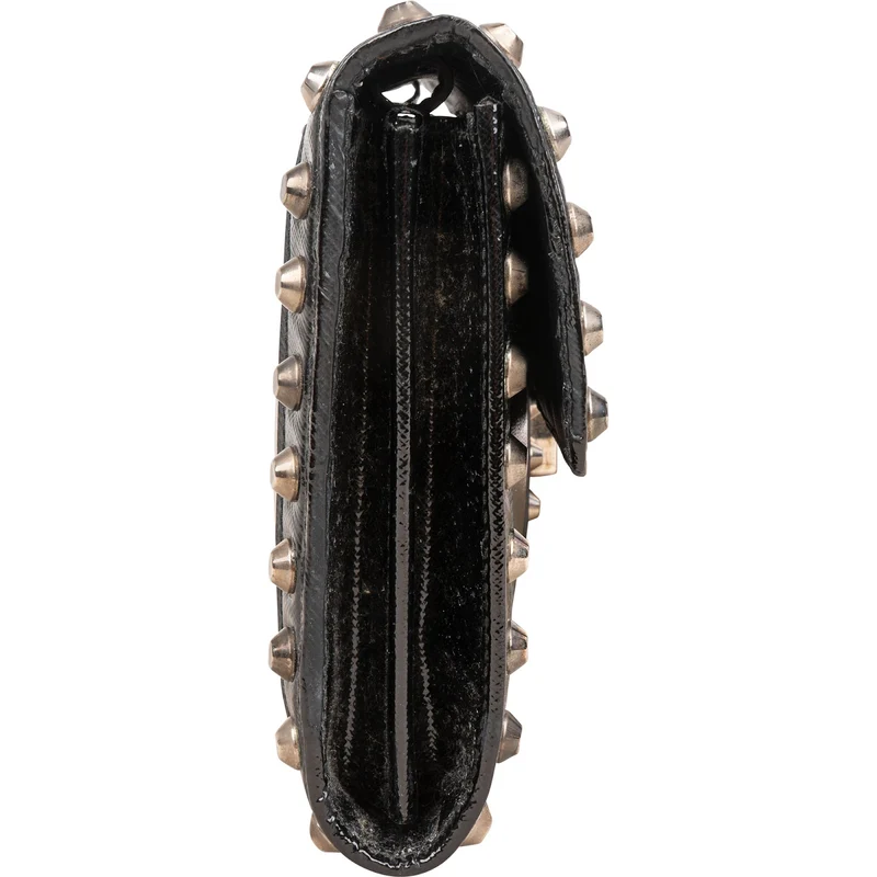 Prada Saffiano Move Leather Studded Lock Clutch Bag