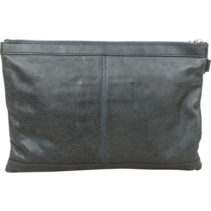 Balenciaga Dark Green Arena Leather City Pochette Clutch