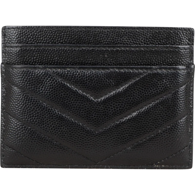 Saint Laurent Grain de Poudre Leather Chevron Card Holder
