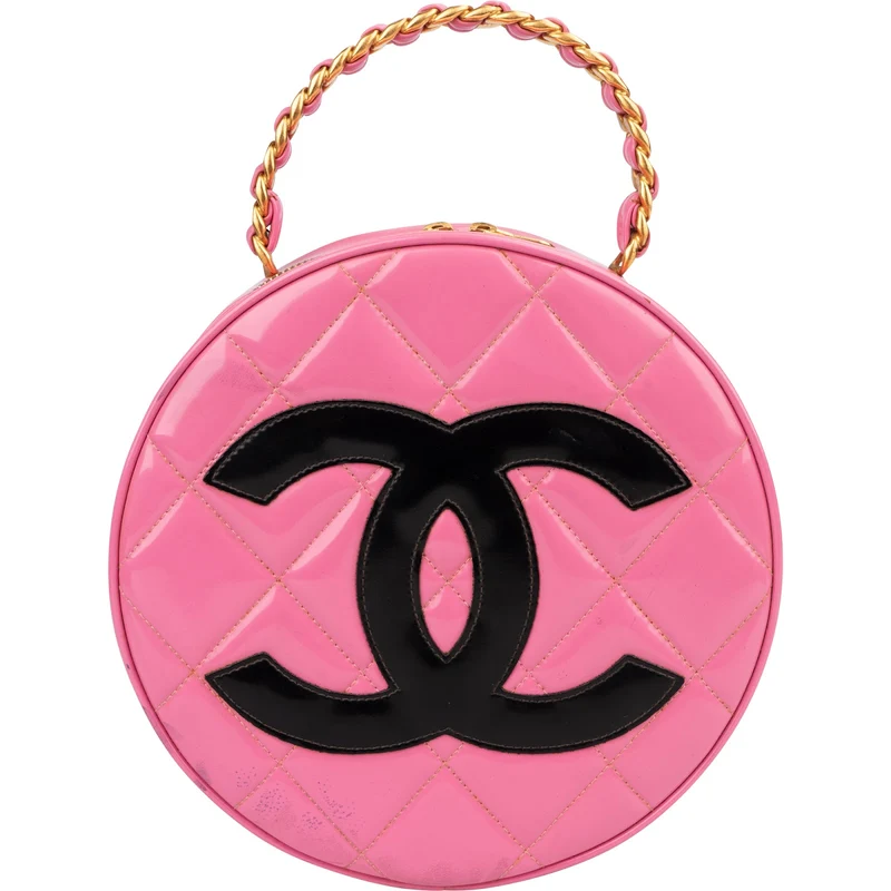 Chanel Iconic Quilted Patent Leather Round Vanity Handbag