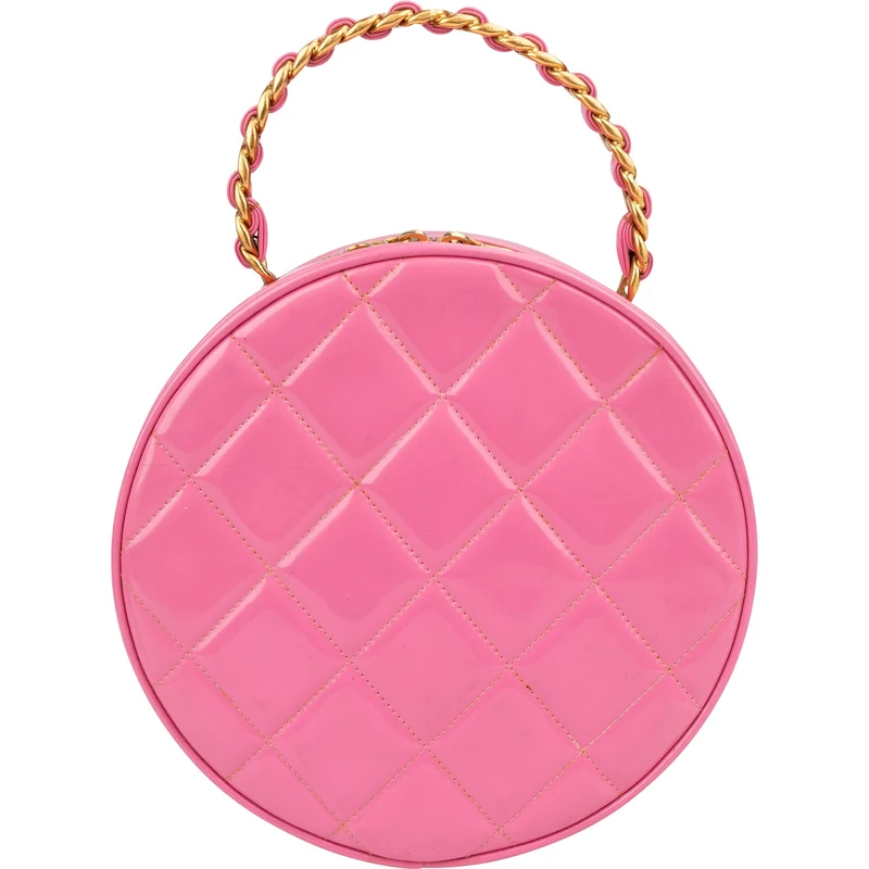 Chanel Iconic Quilted Patent Leather Round Vanity Handbag